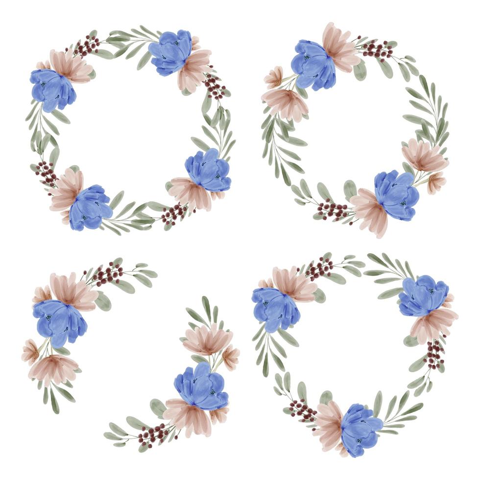 Hand painted watercolor illustration of flower wreath frame set vector