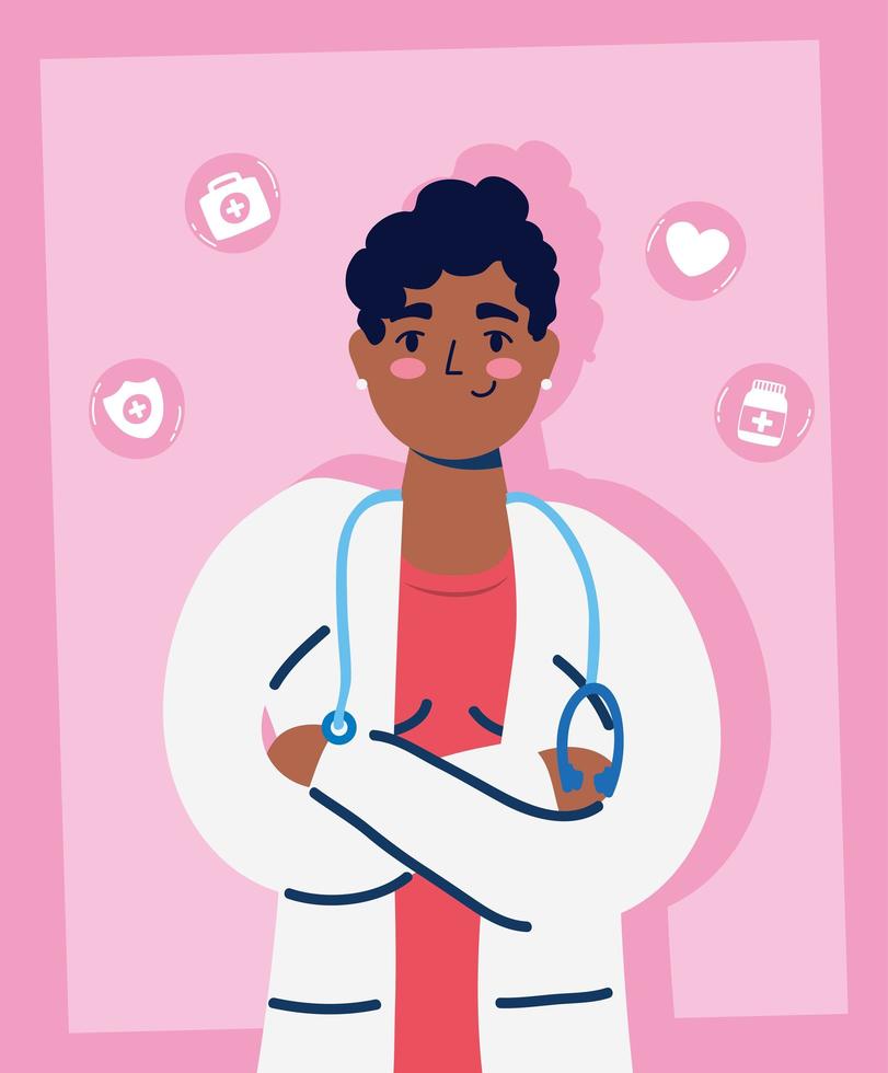 Beautiful female doctor with medical icons vector