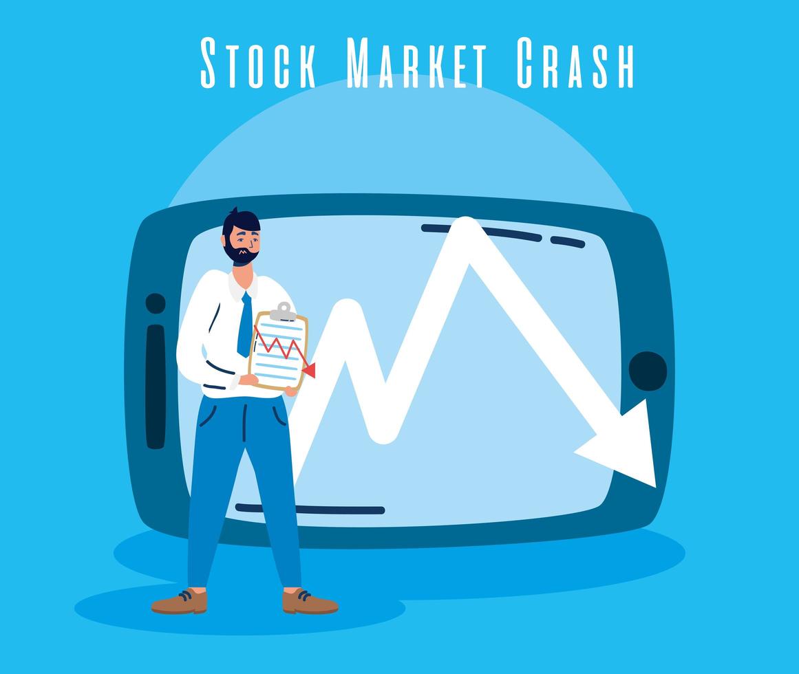 Businessman with stock market crash icon vector