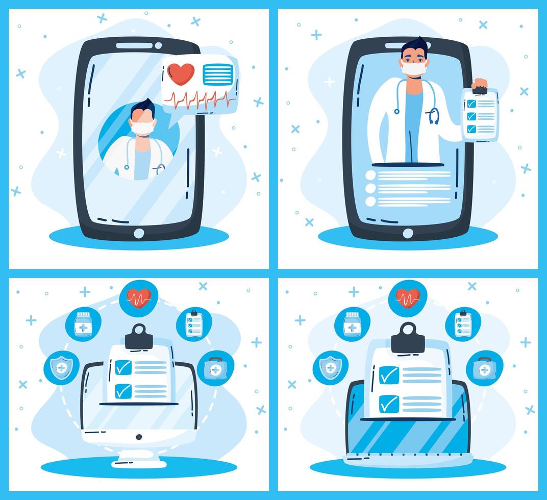 Online health technology and gadgets set vector