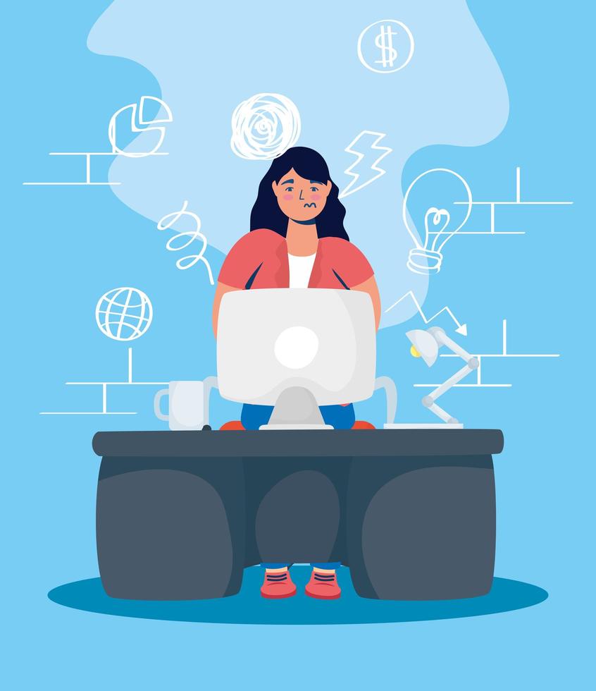 Stressed woman using the computer vector