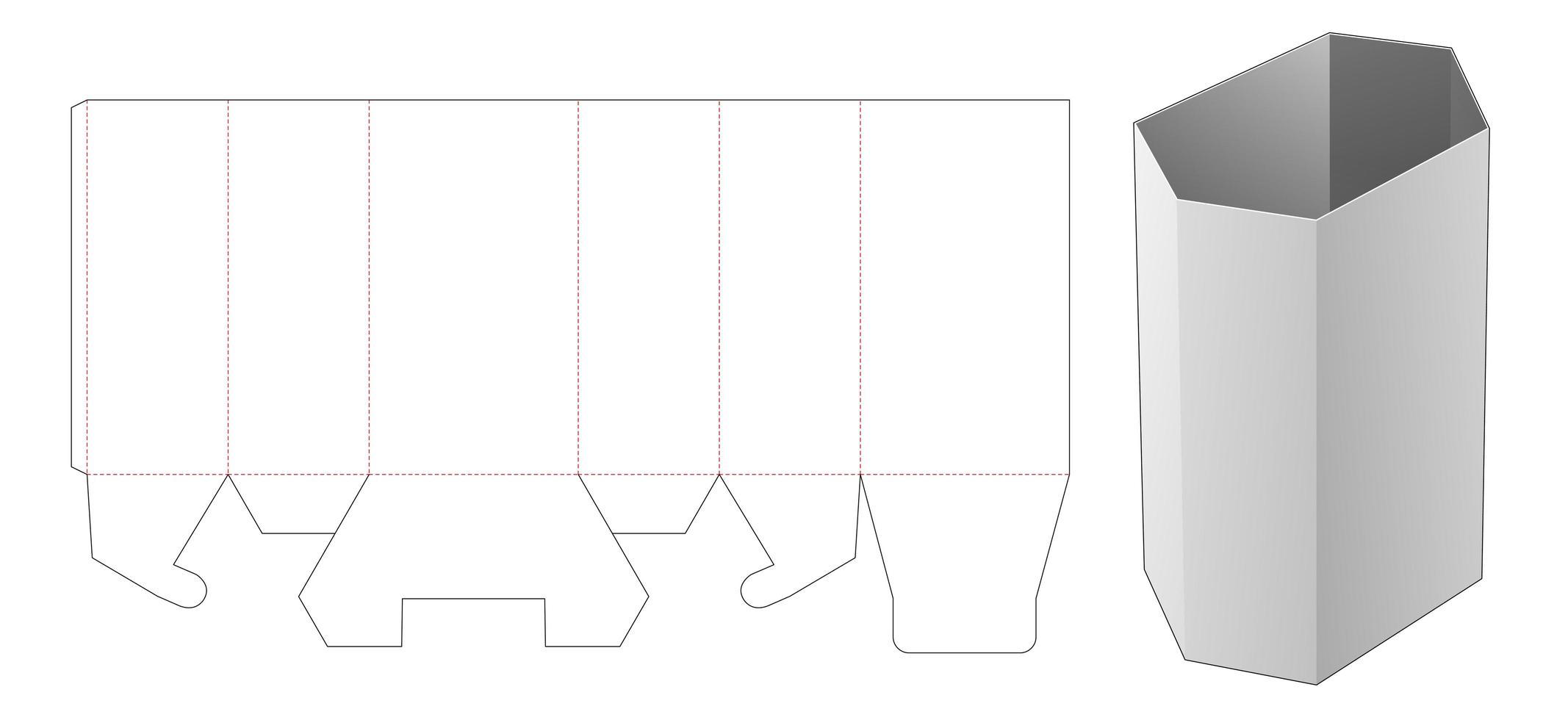 Hexagonal stationery tall box die cut template vector