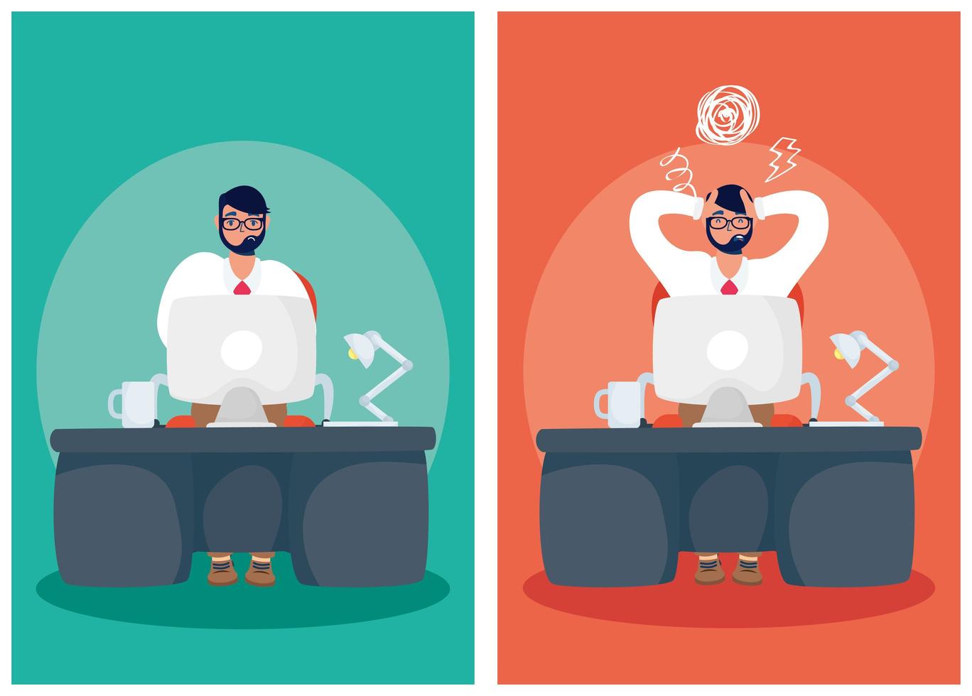 Set of stressed man working vector