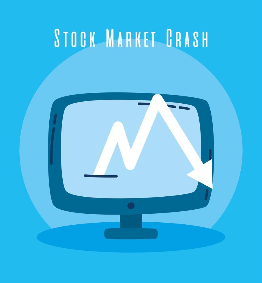 Desktop with arrow down, stock market crash icon vector