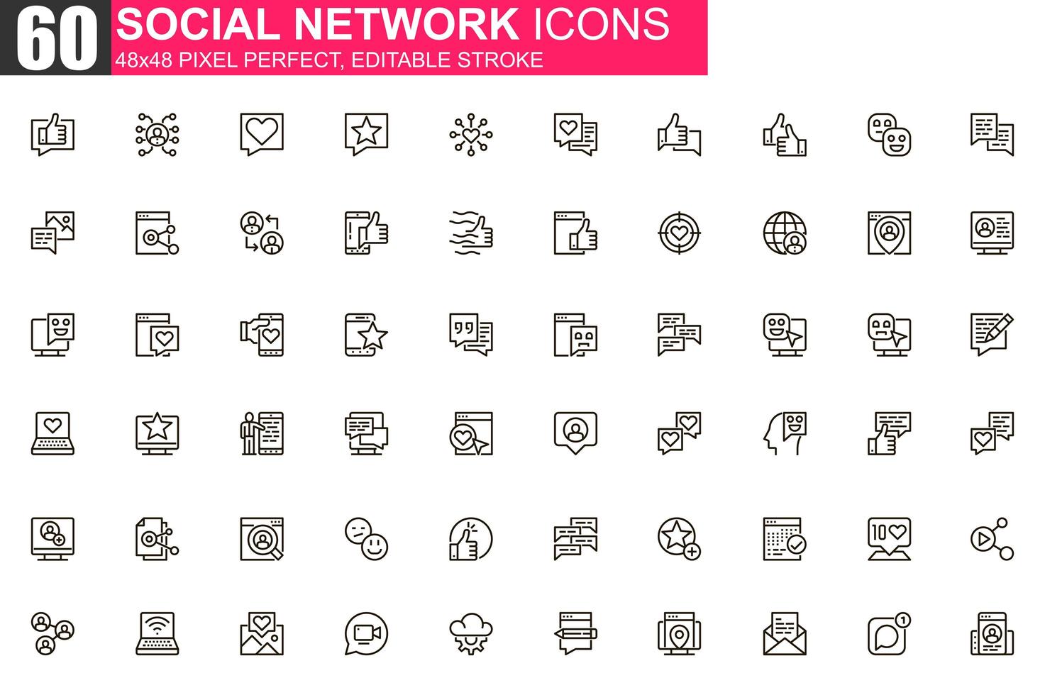 Social network thin line icon set vector