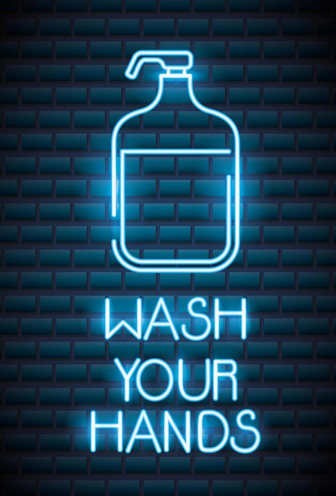 Wash your hands, coronavirus neon sign vector