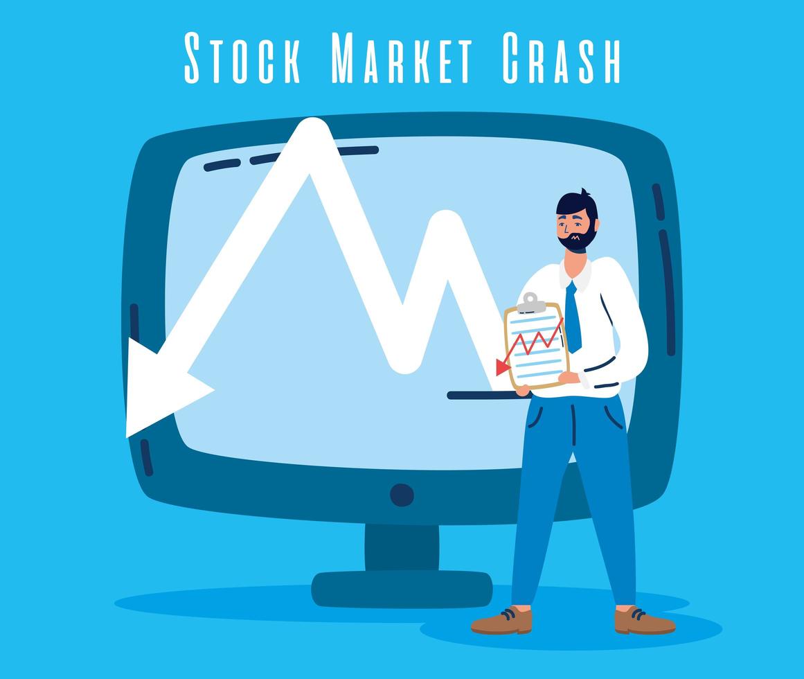 Businessman with stock market crash icon vector