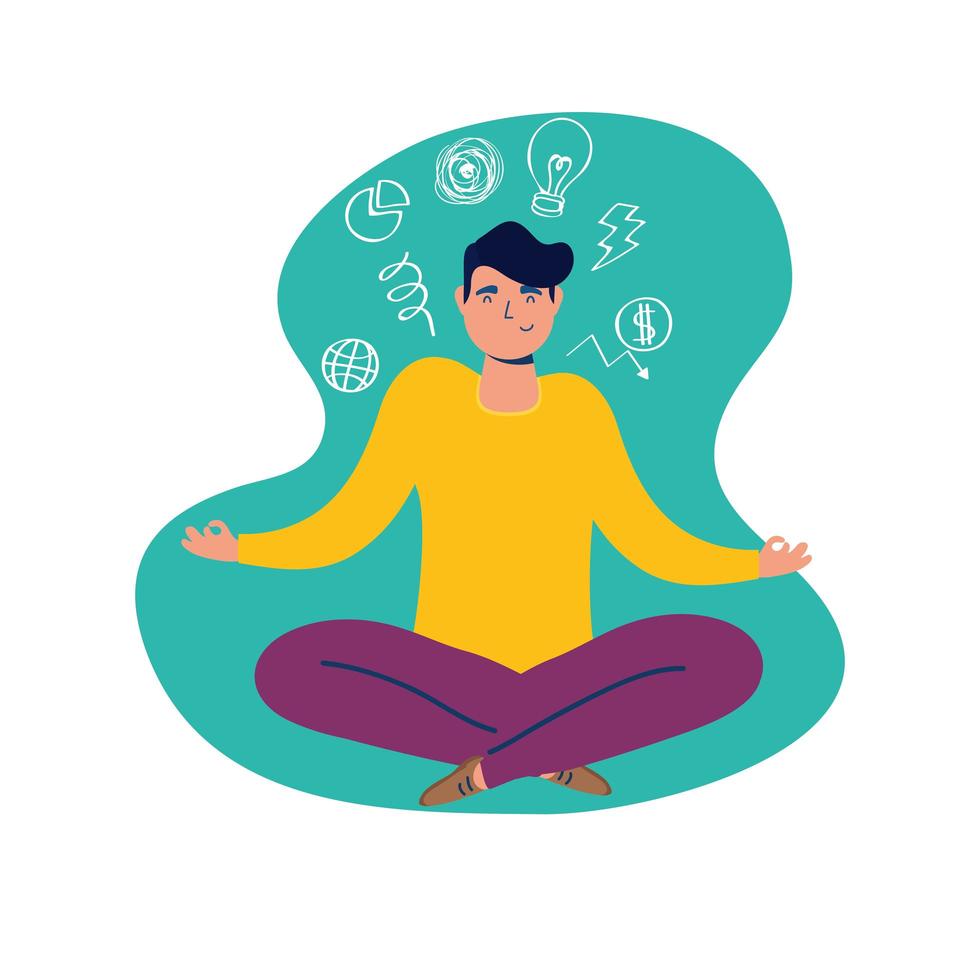 Stressed man in lotus position vector