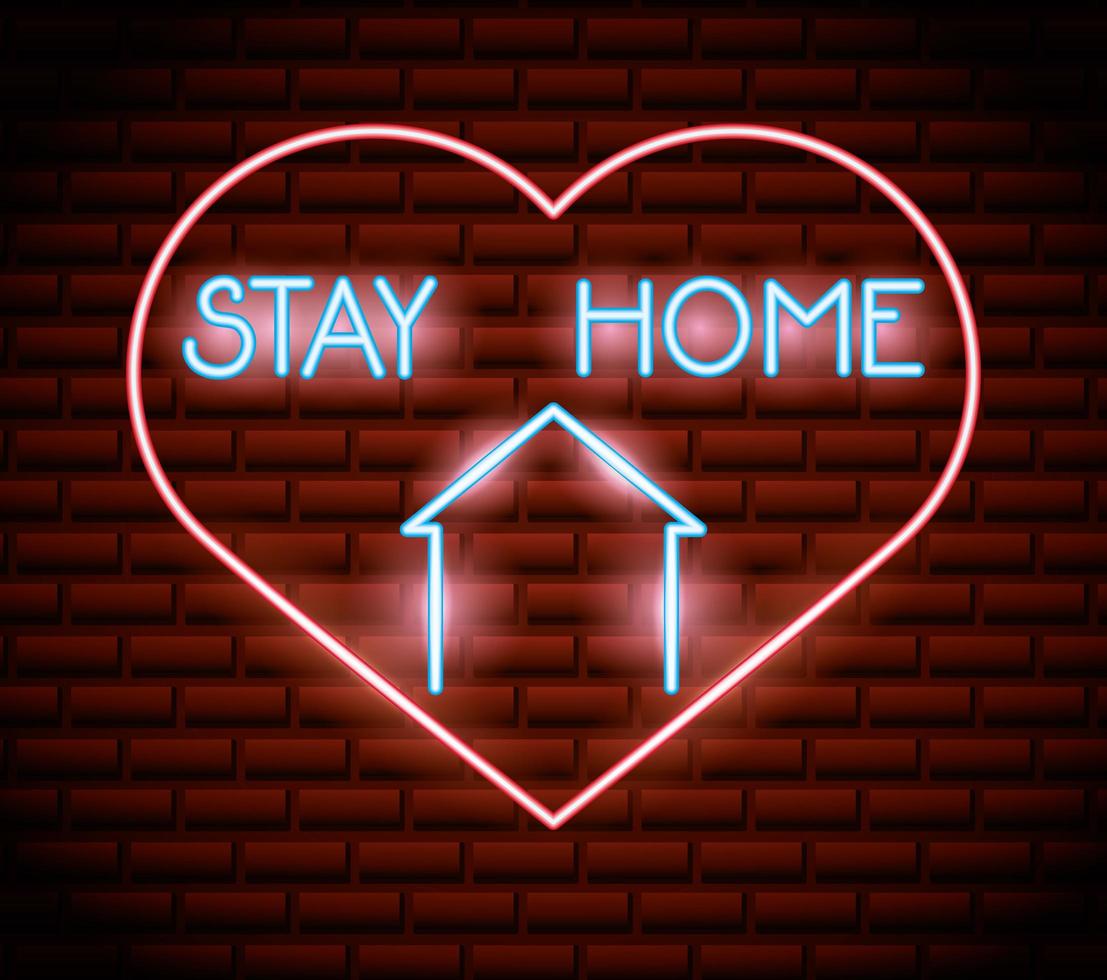 Stay at home, coronavirus neon sign vector