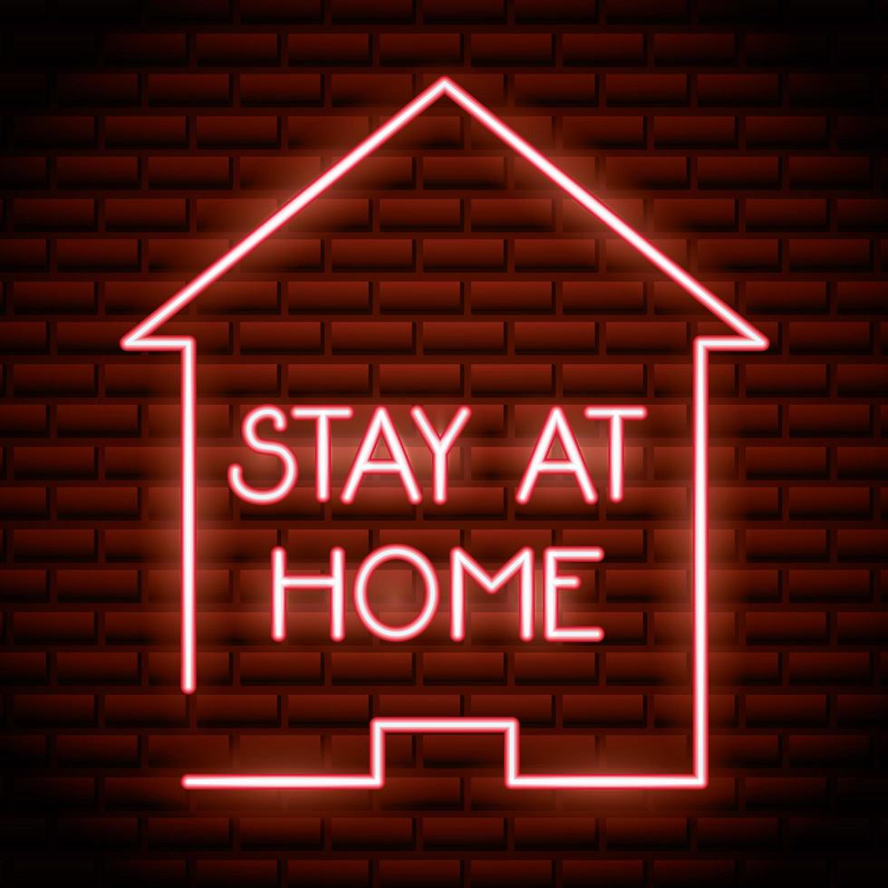 Stay at home, coronavirus neon sign vector