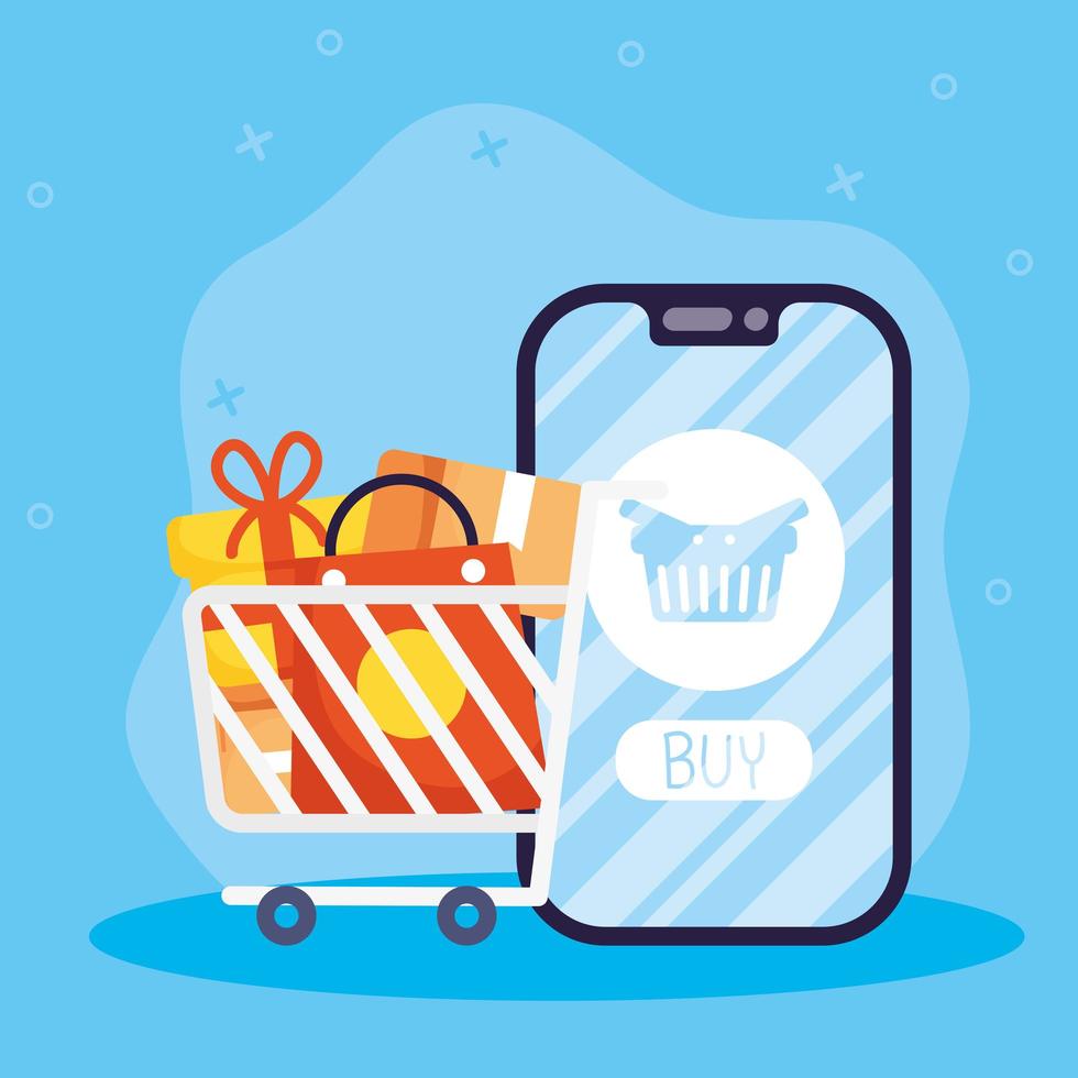 Online shopping and e-commerce via smartphone vector