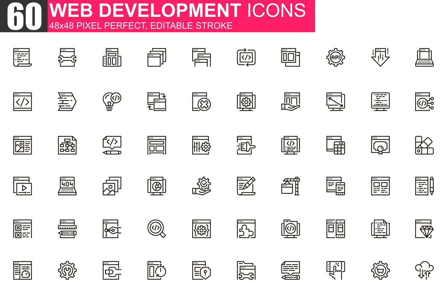 Web development thin line icon set vector