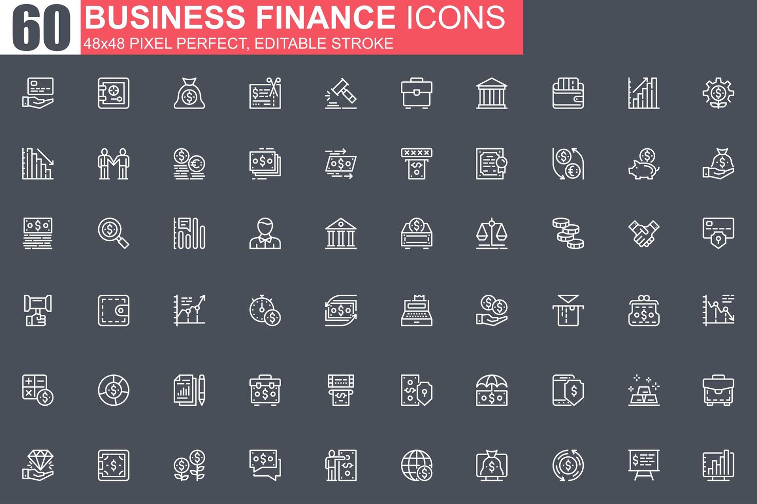 Business finance thin line icon set vector