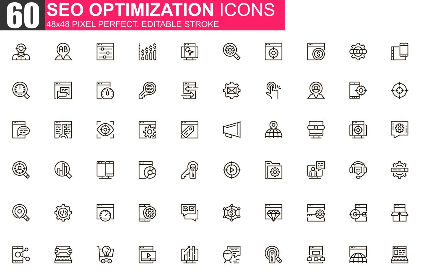 SEO optimization thin line icon set vector