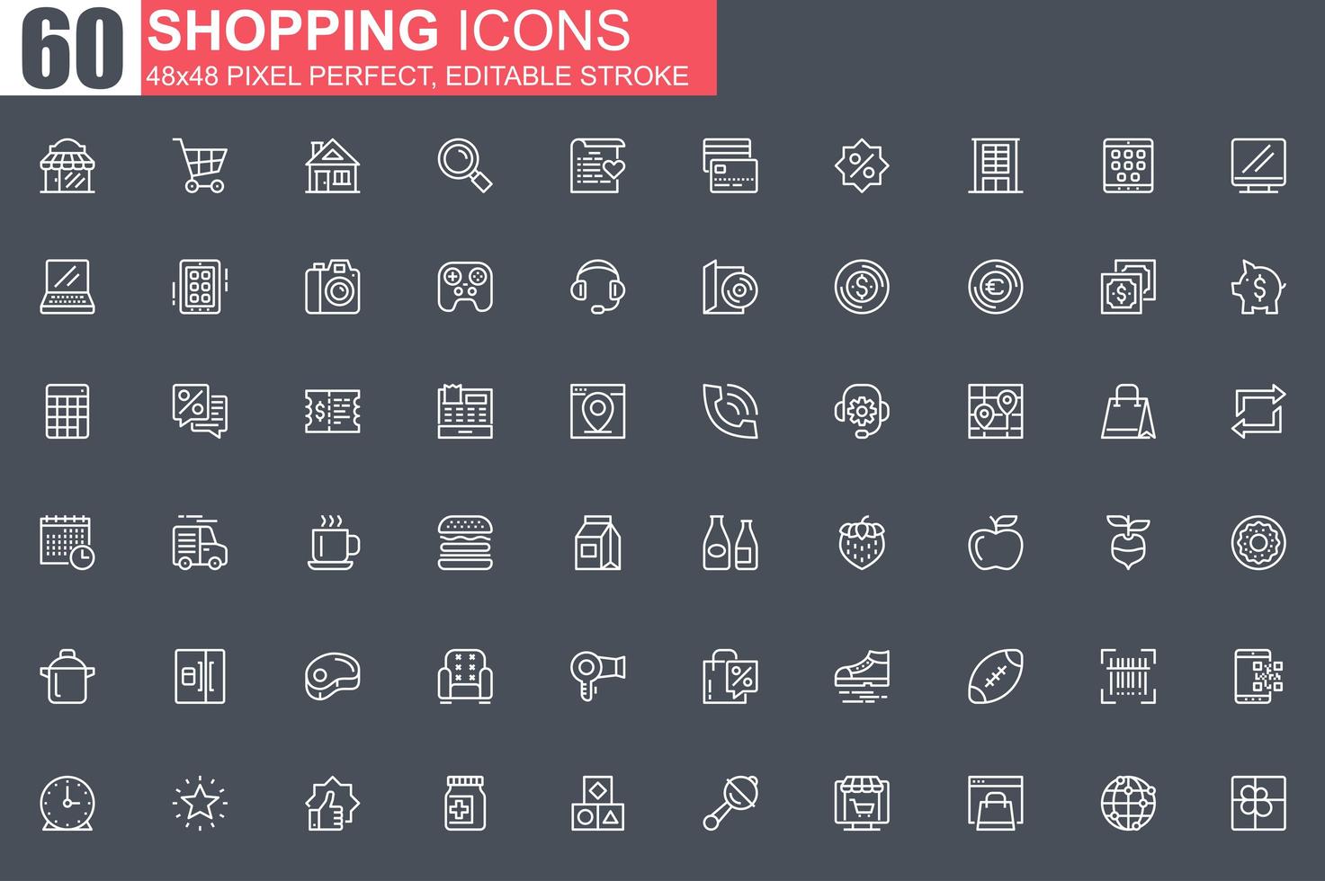 Shopping thin line icon set vector