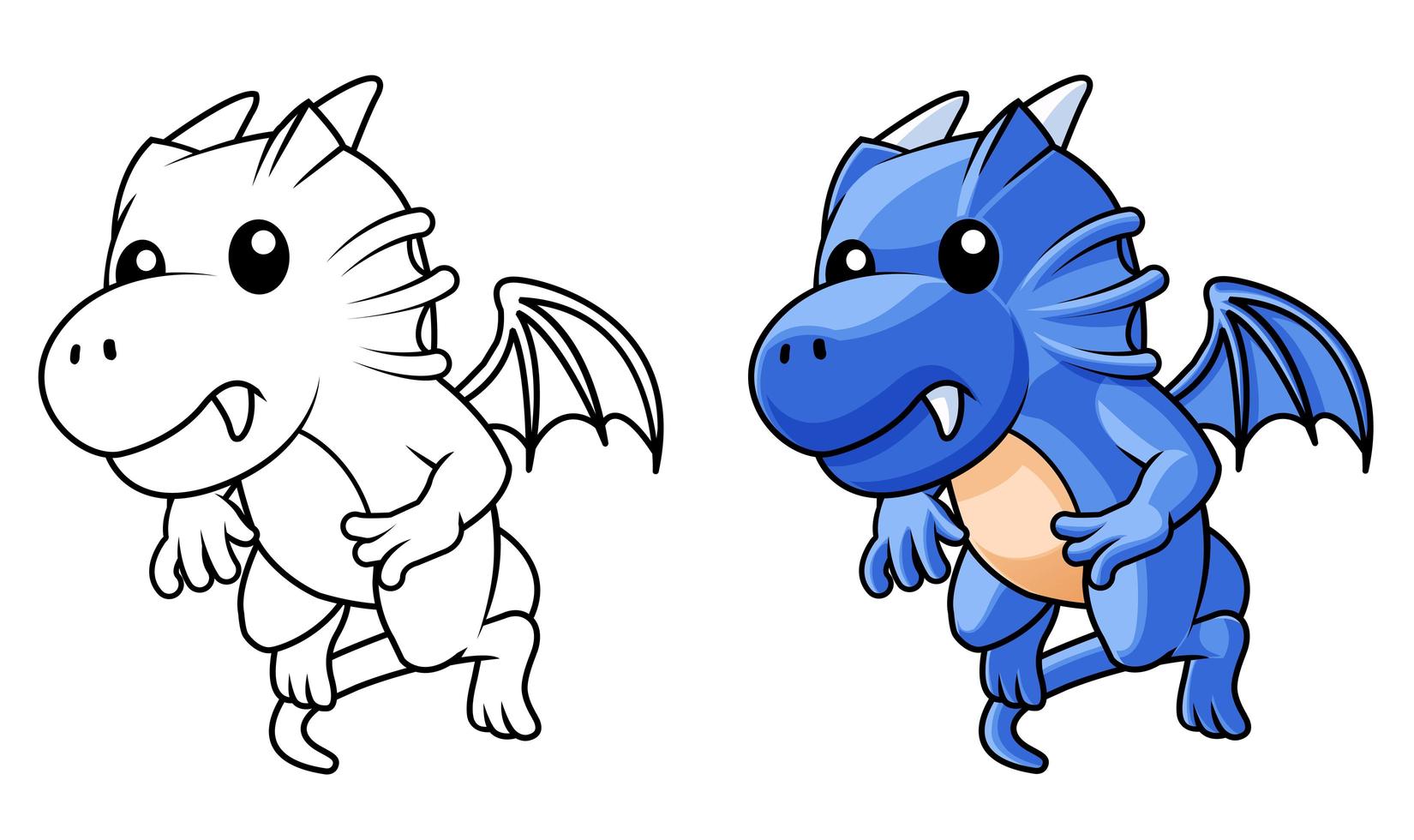 Página para colorear de dibujos animados lindo dragón para niños vector