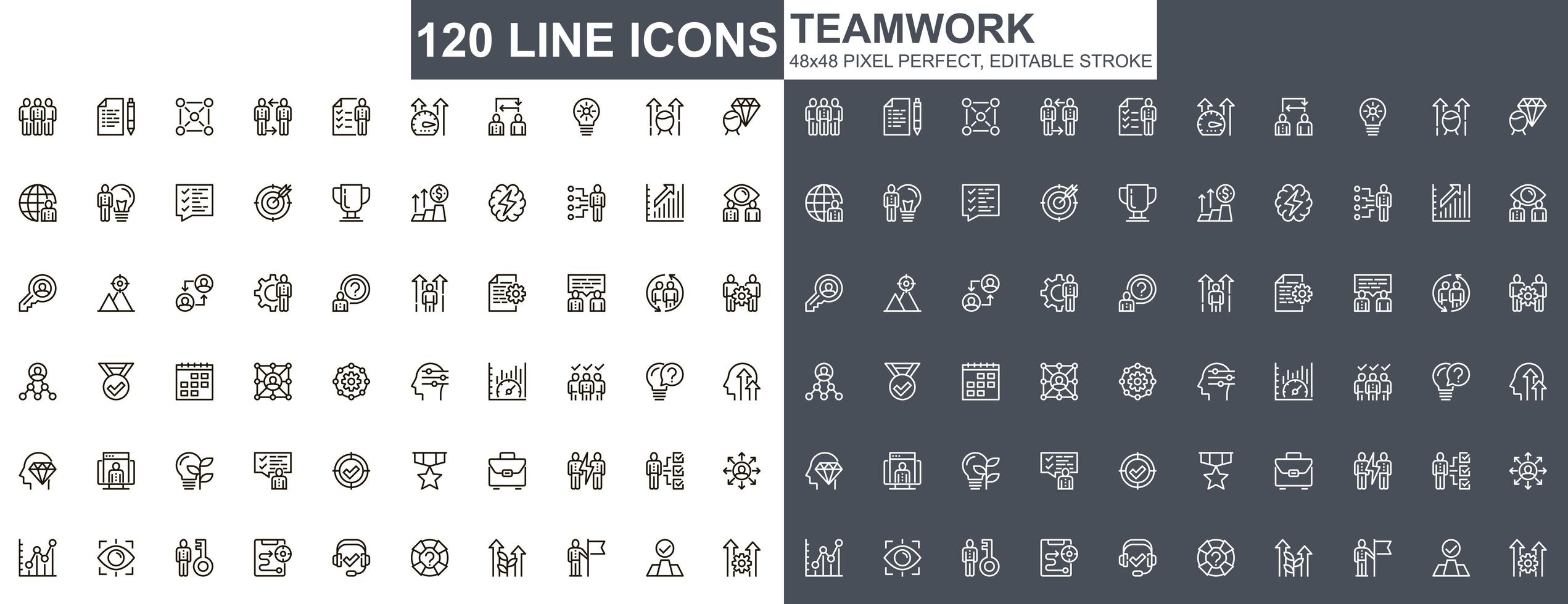 conjunto de iconos de delgada línea de trabajo en equipo vector