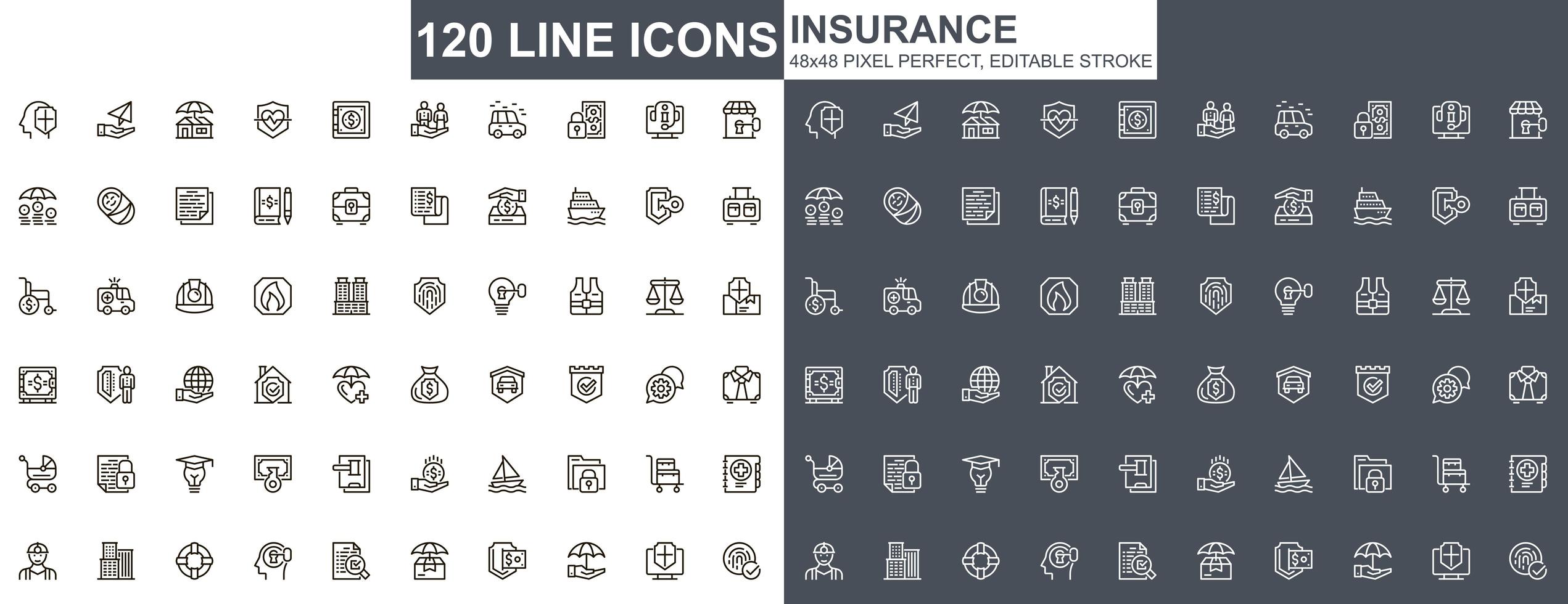 iconos de línea fina de seguros vector