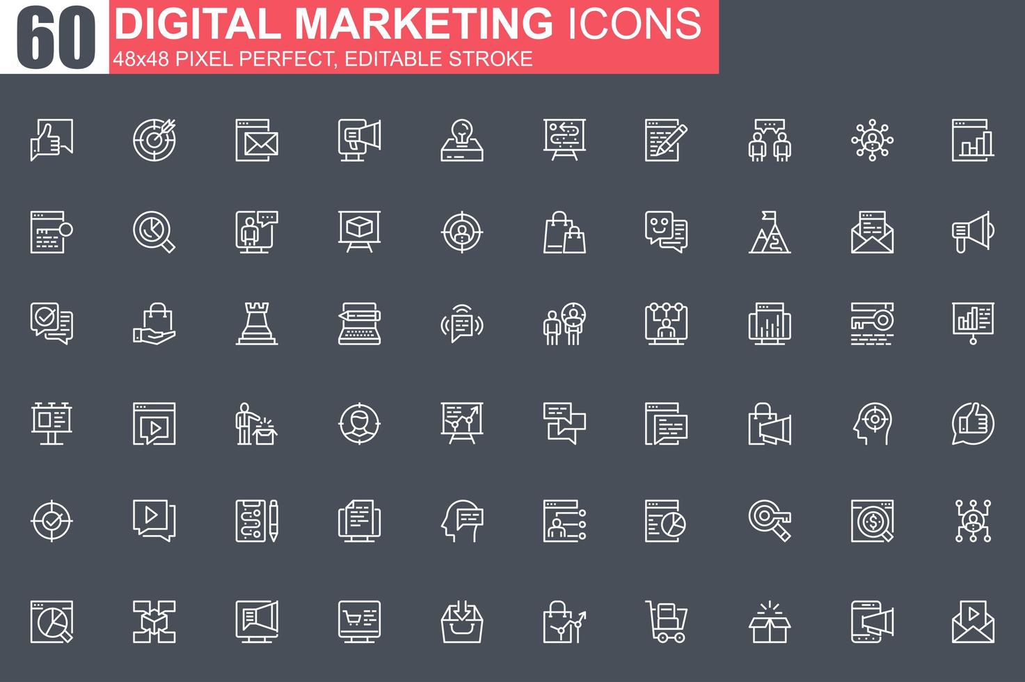 Digital marketing thin line icon set vector