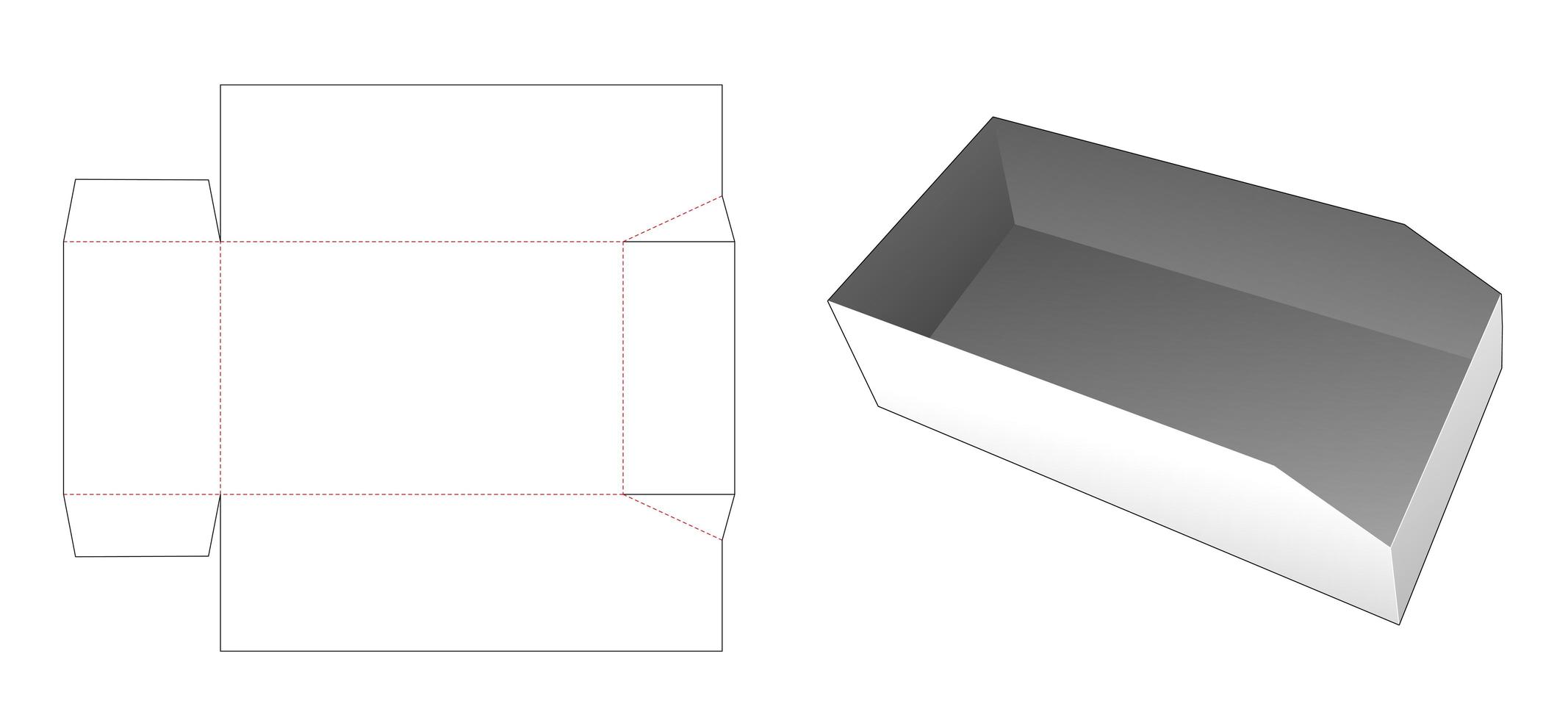 Chamfered tray die cut template vector