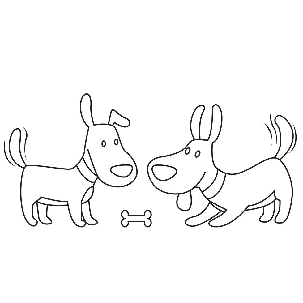 Two dogs found a bone cartoon vector