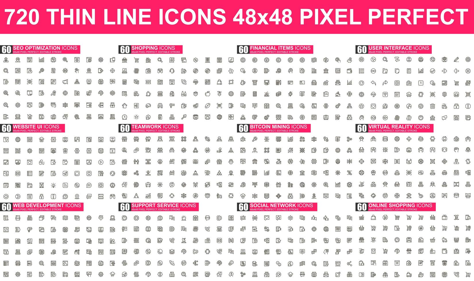 Bundle of thin line icons vector