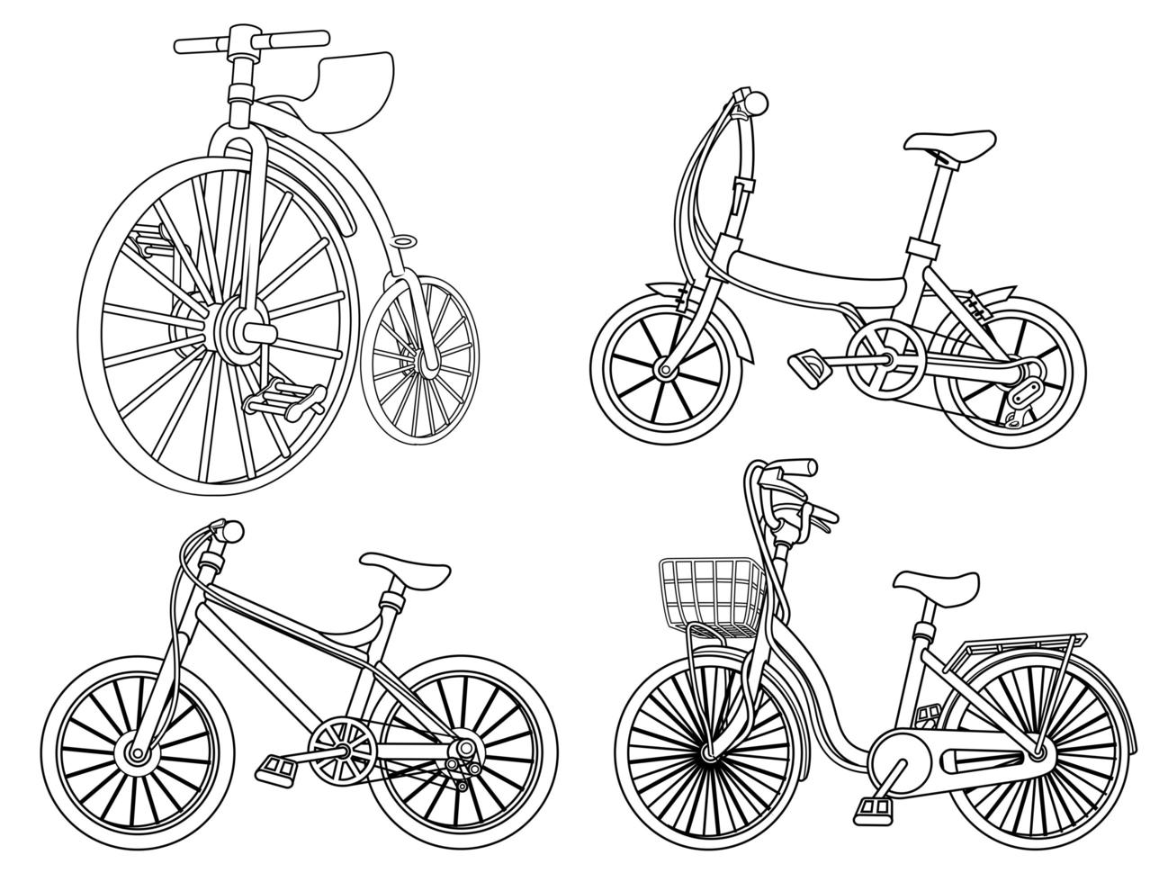 Cartoon bicycles coloring page for kids vector