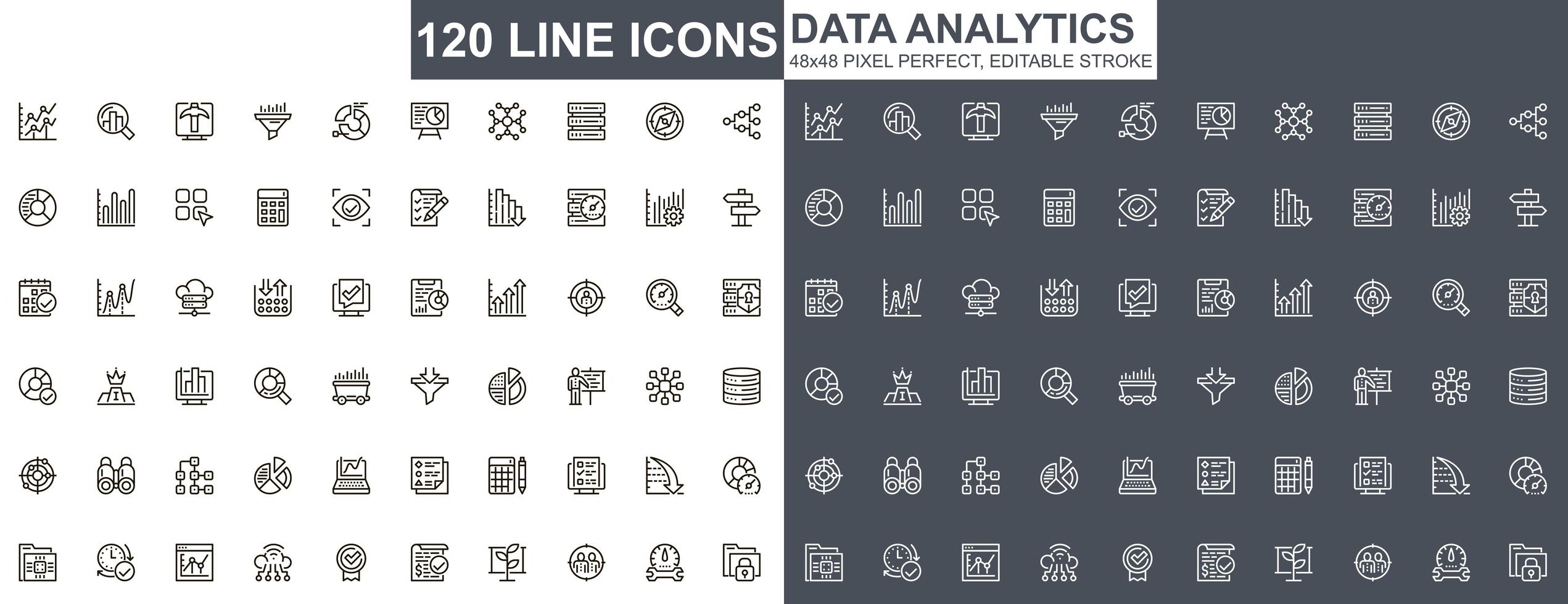 Data analytics thin line icons set vector