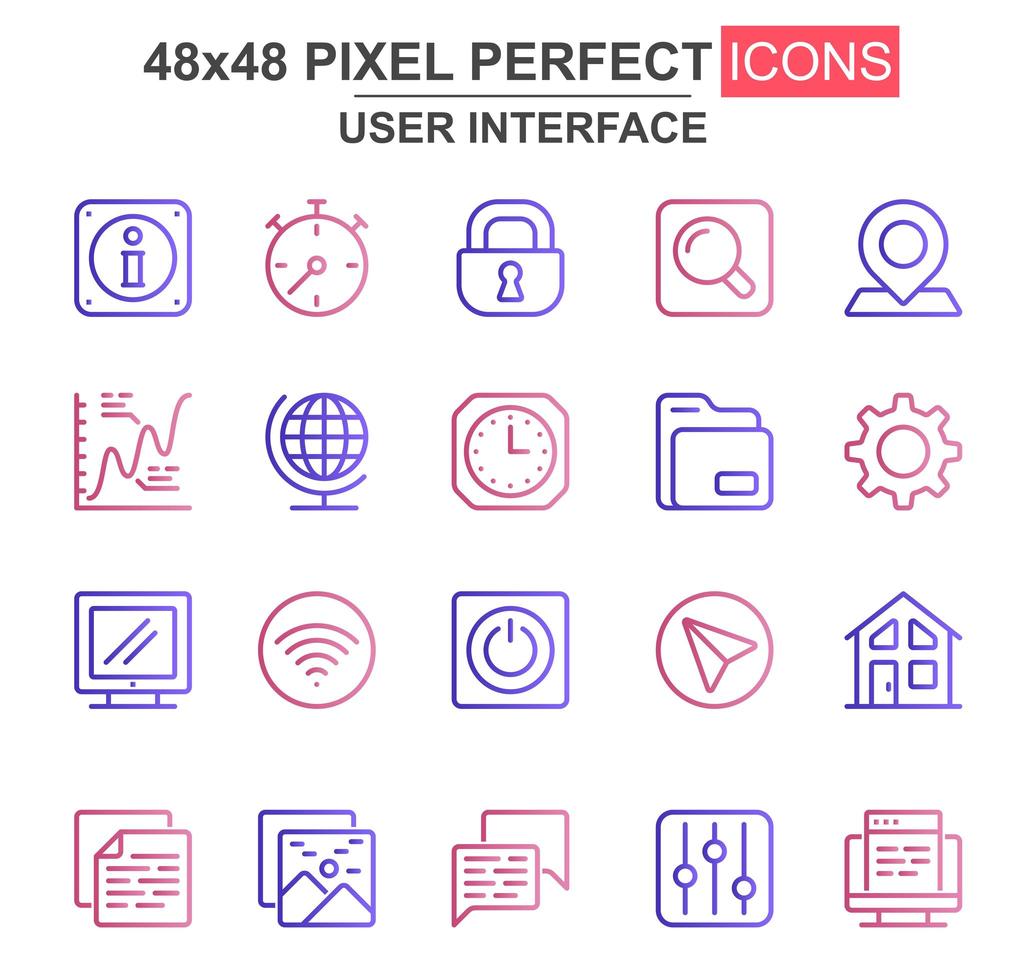 User interface colorful thin line icon set vector