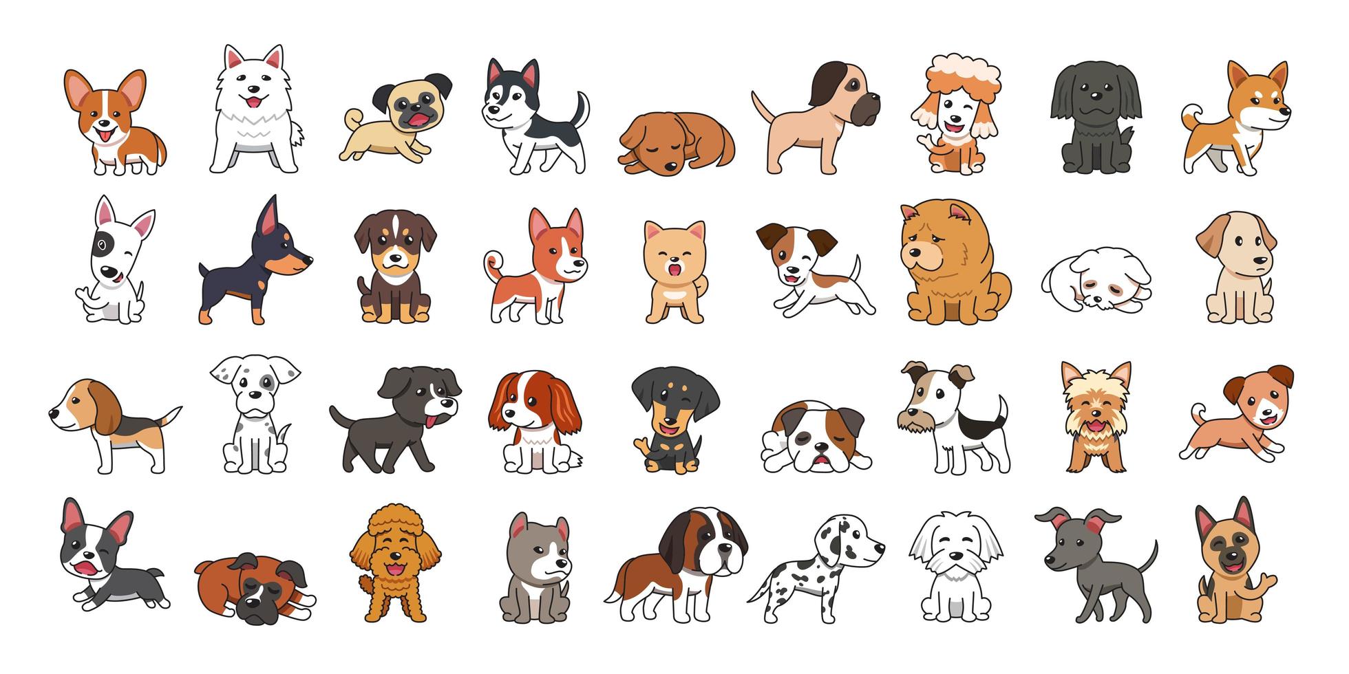 diferentes tipos de perros de dibujos animados establecidos 1613368 Vector  en Vecteezy