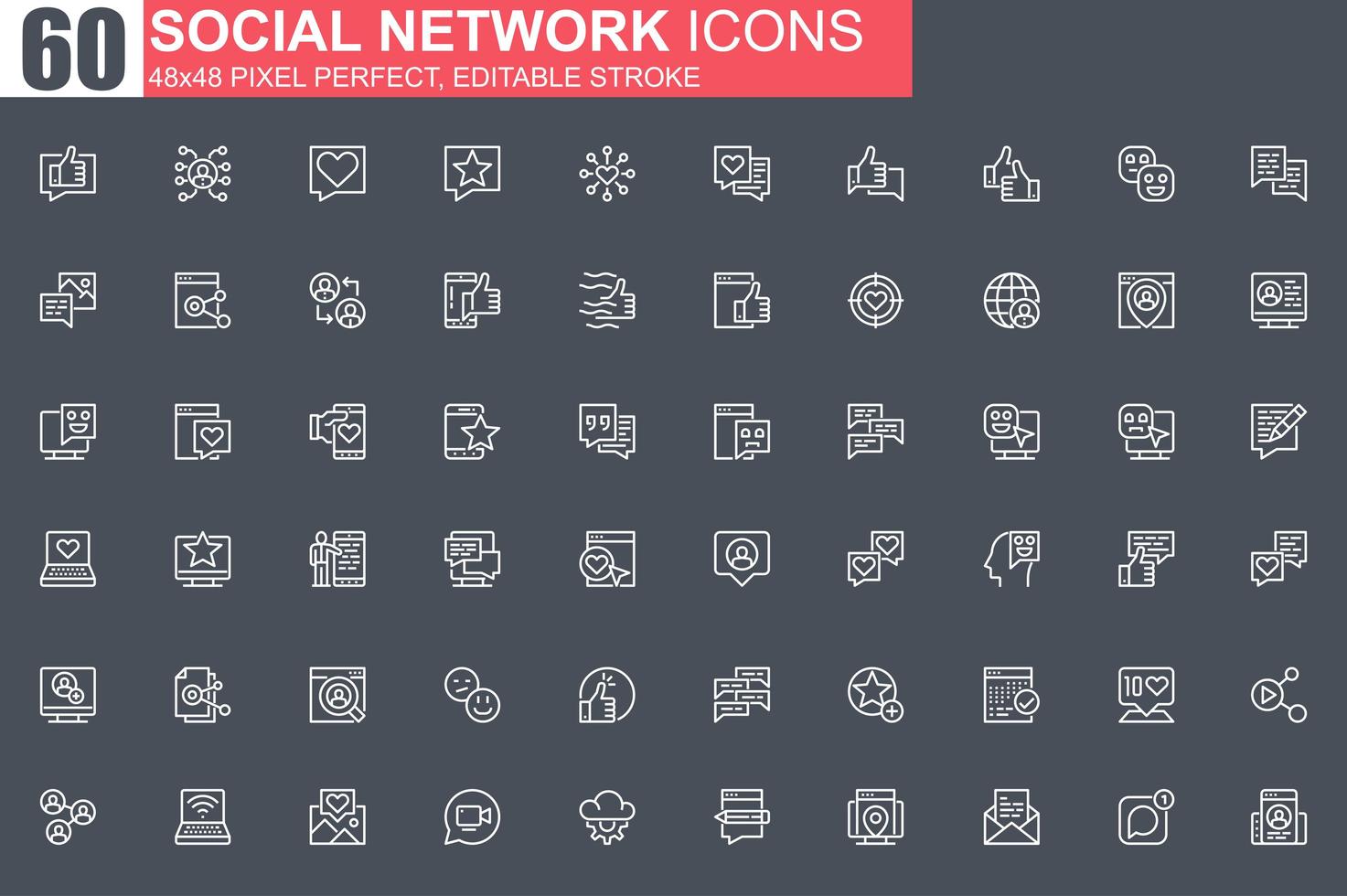 conjunto de iconos de línea delgada de red social vector