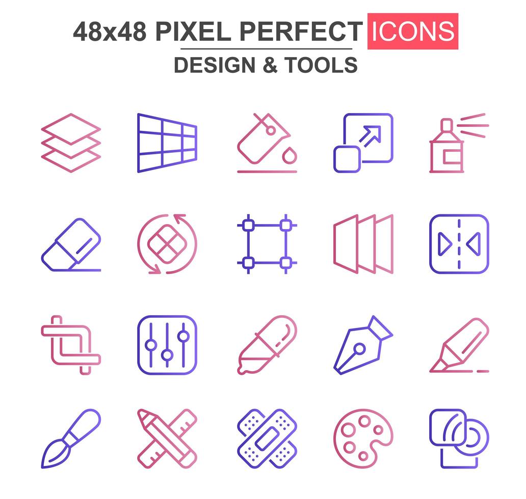 Design and tools thin line icon set vector