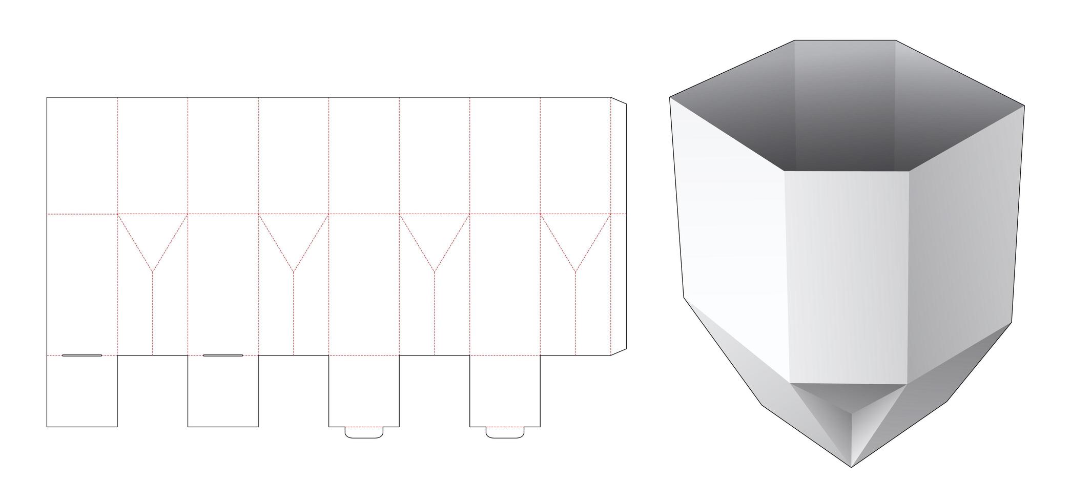 Folding unique shaped snack container die cut template vector