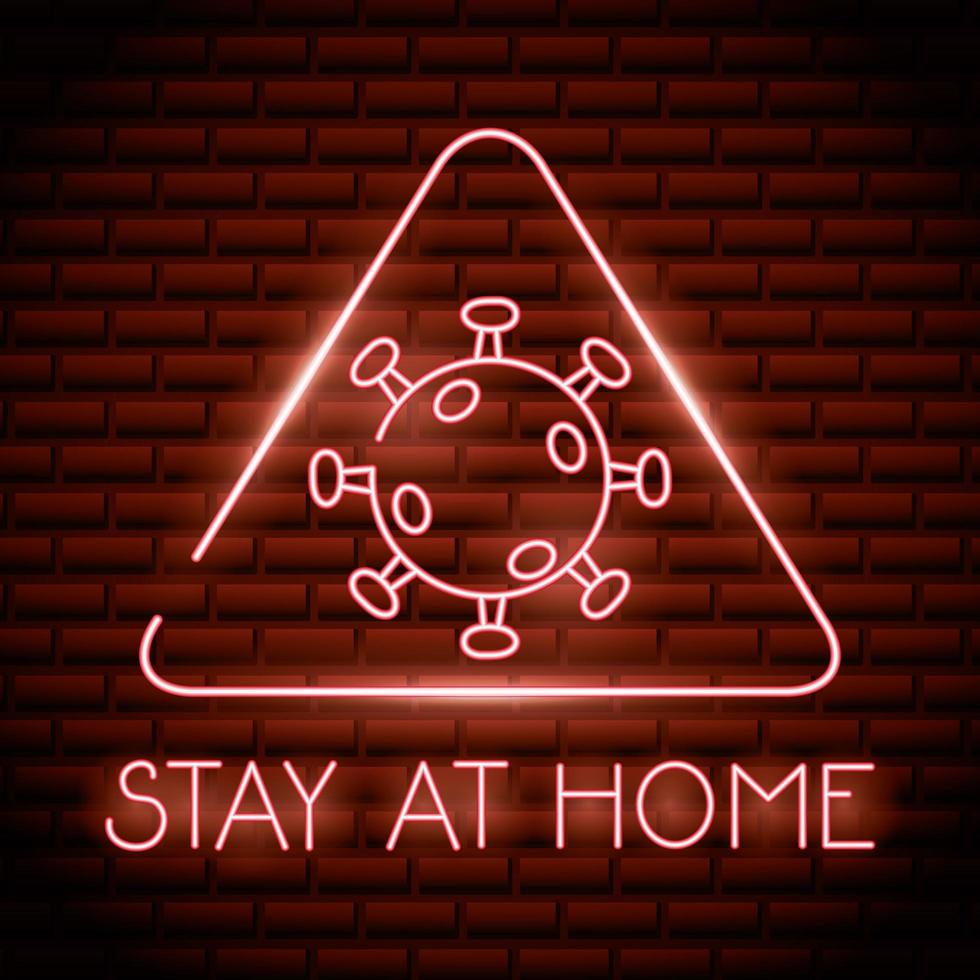 Stay at home, coronavirus neon light sign vector