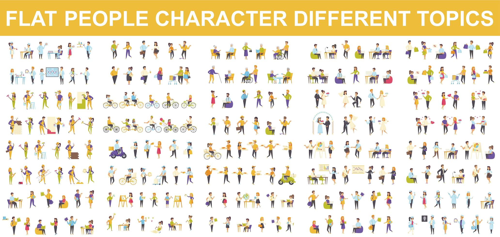 Bundle of flat people characters vector