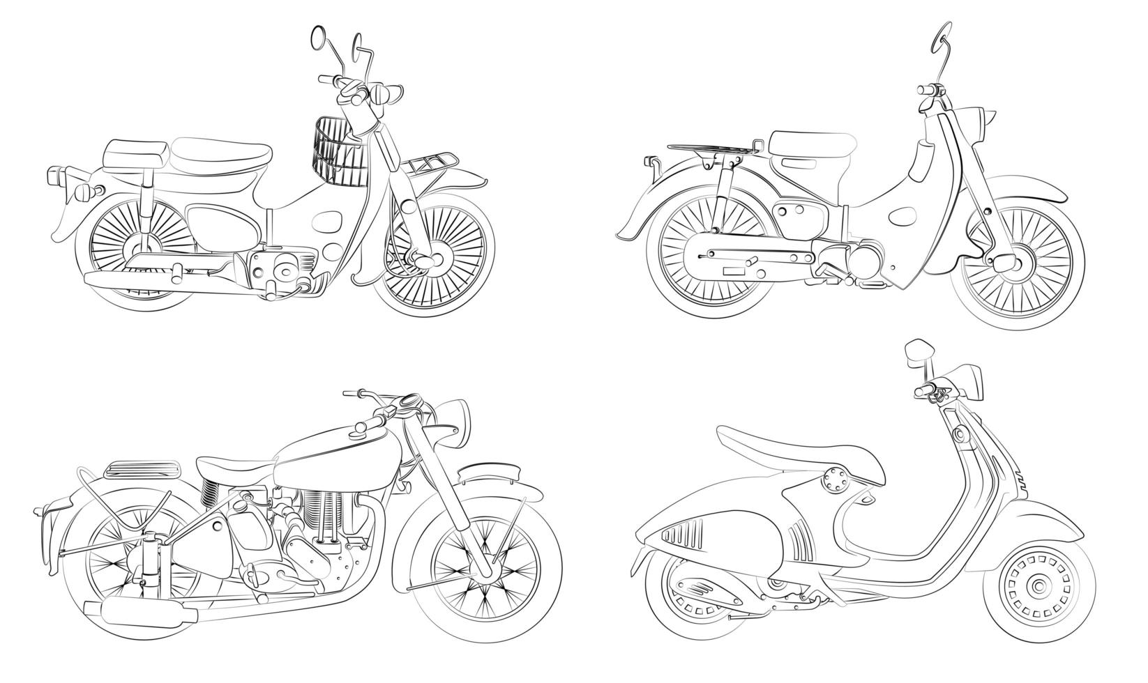 Cartoon motorcycles coloring page for kids vector