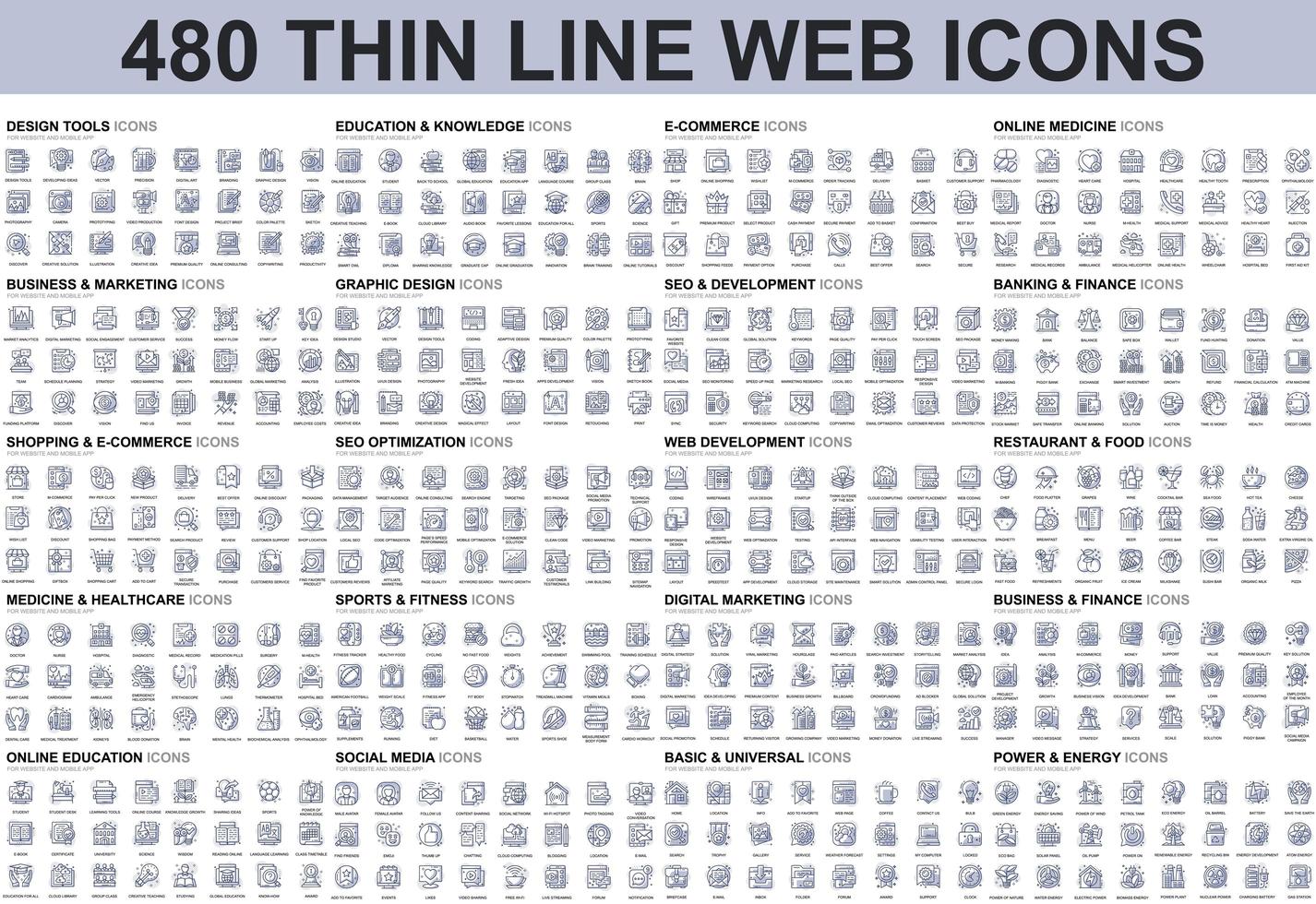 Bundle of thin line icons vector