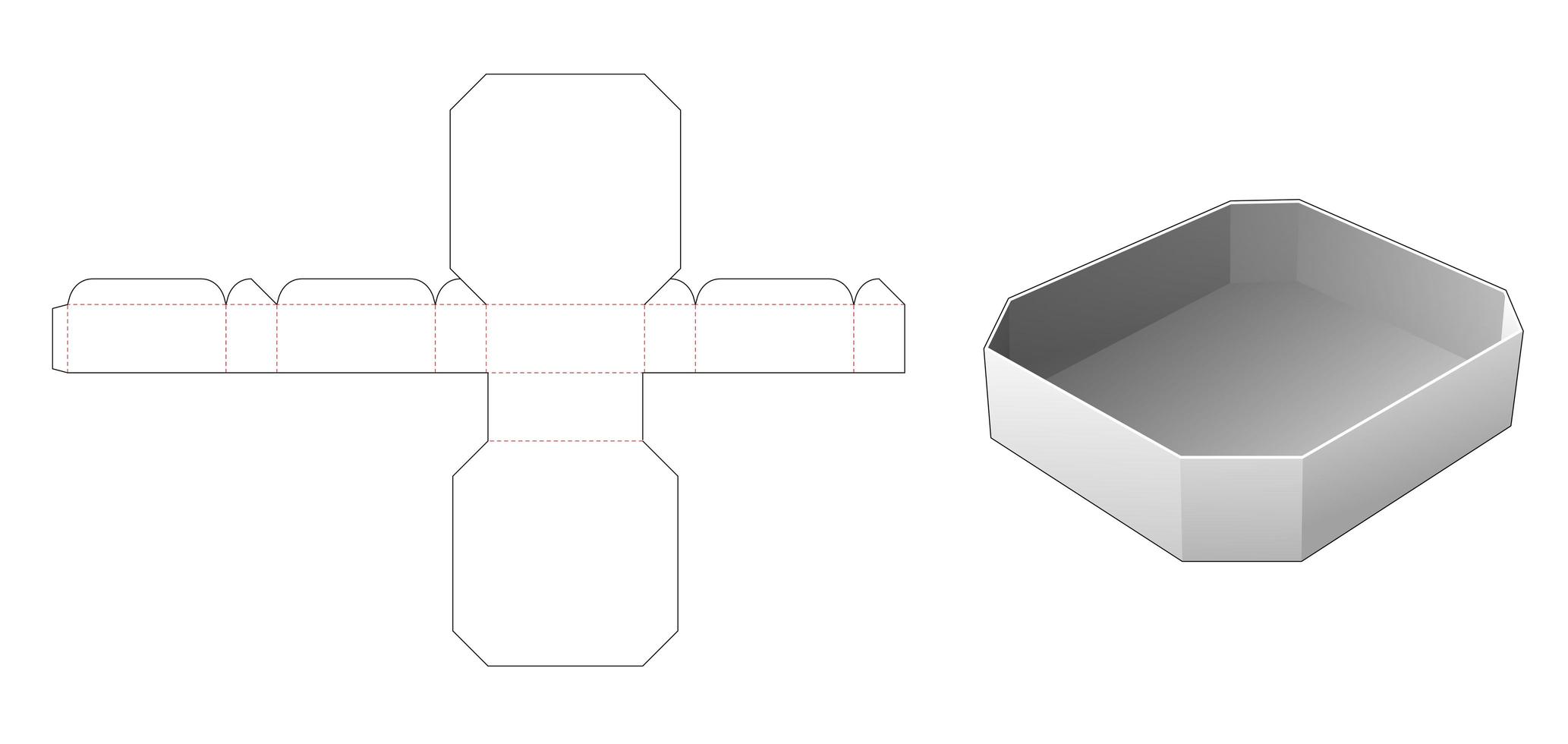 Chamfered rectangular tray die cut template vector