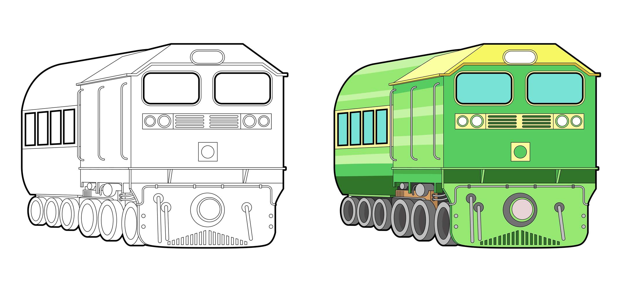 Página para colorear de dibujos animados de tren para niños vector