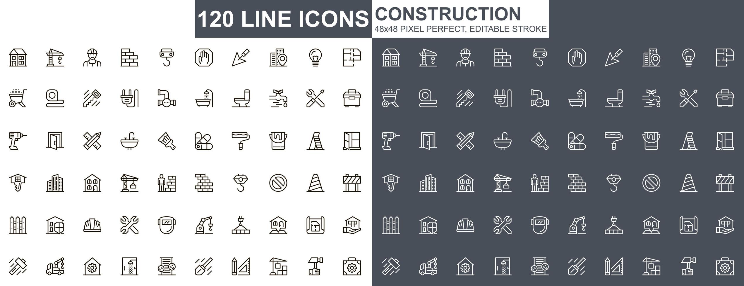 Construction thin line icons set vector
