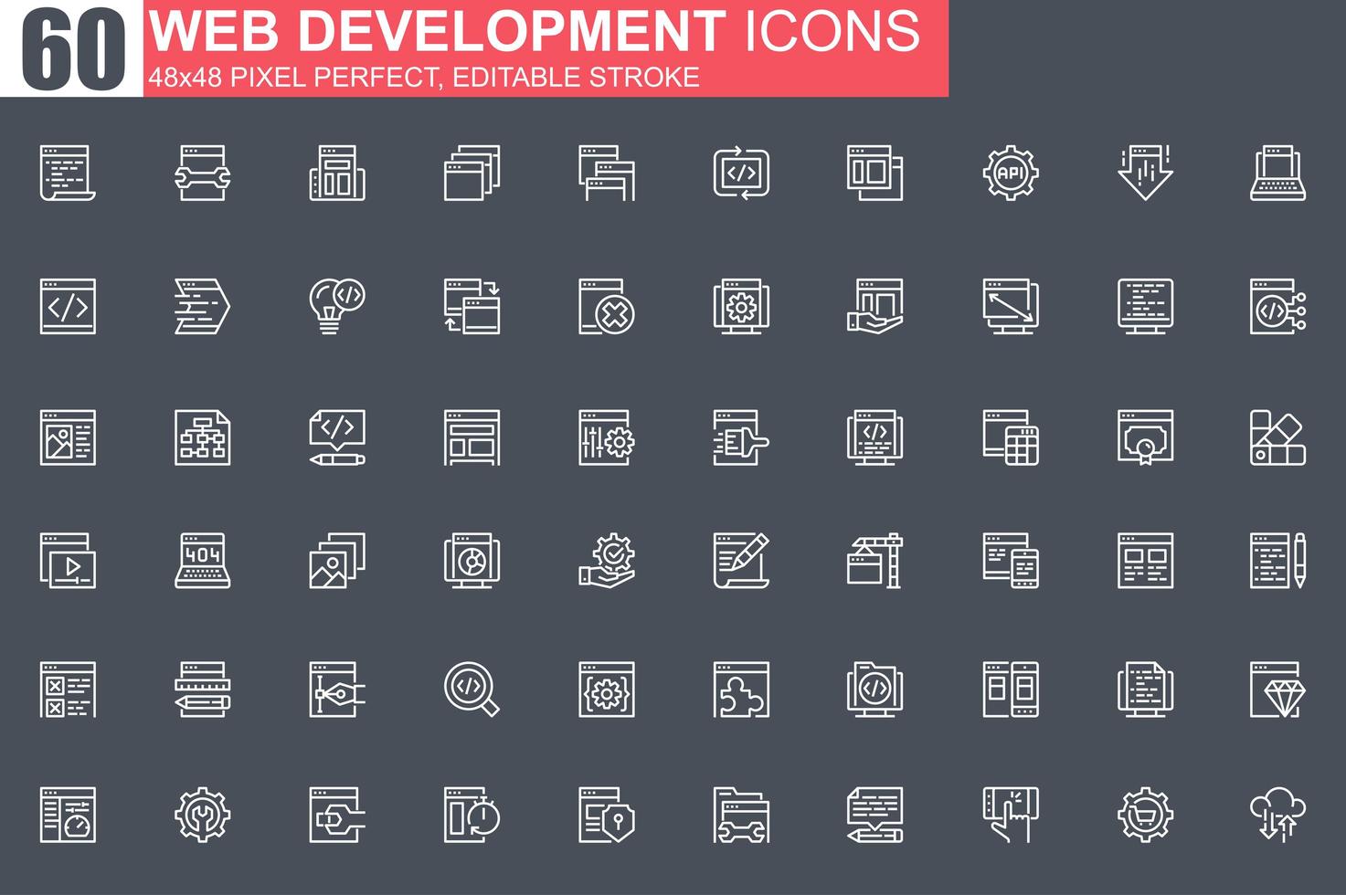 conjunto de iconos de línea delgada de desarrollo web vector