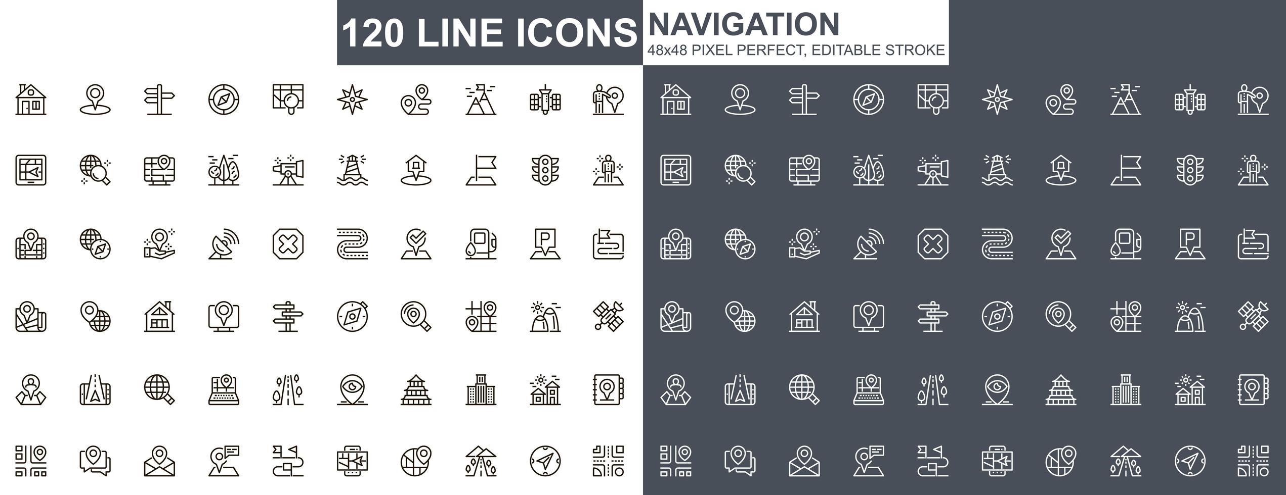 Navigation thin line icons set vector
