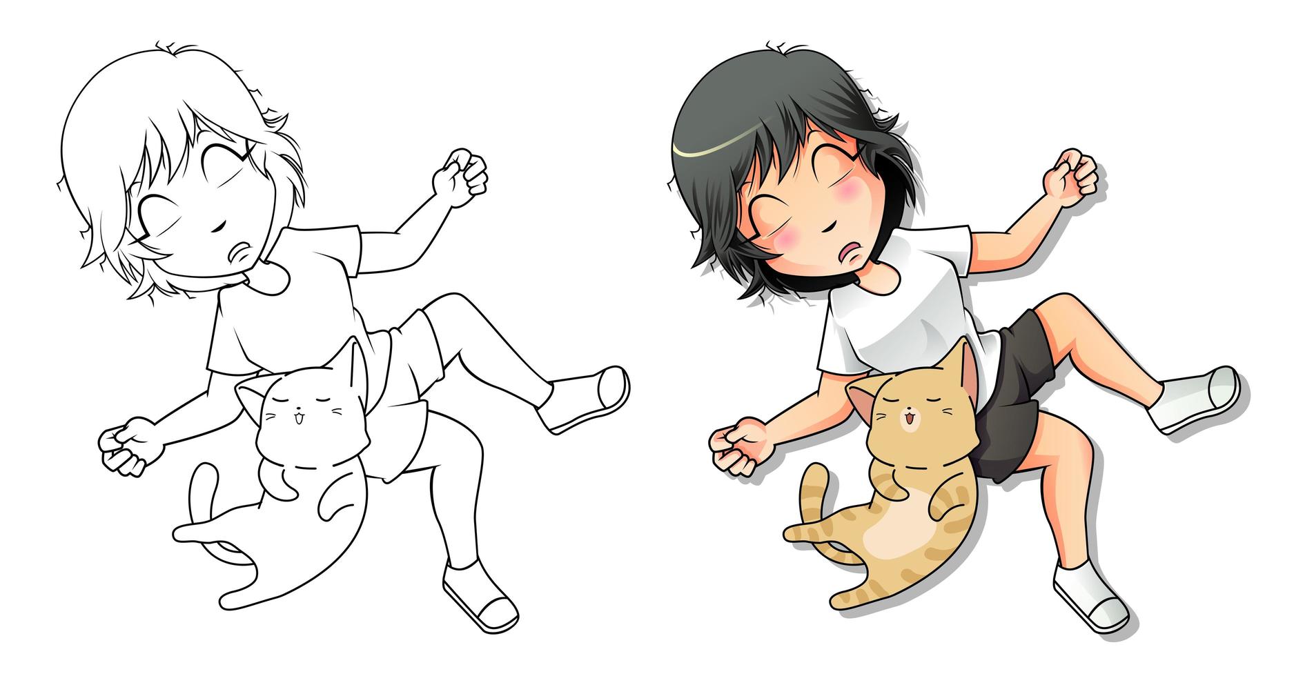 Página para colorear de dibujos animados de amante de los gatos para niños  - Descargar Vectores Gratis, Illustrator Graficos, Plantillas Diseño