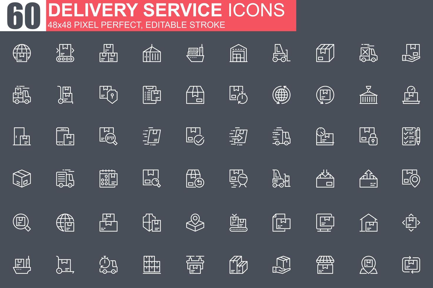 Delivery service thin line icon set vector