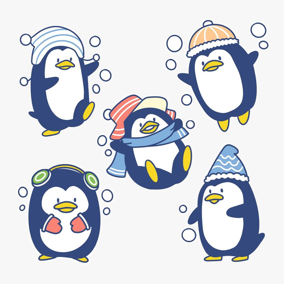 Playful Little Penguin Adorable Set vector