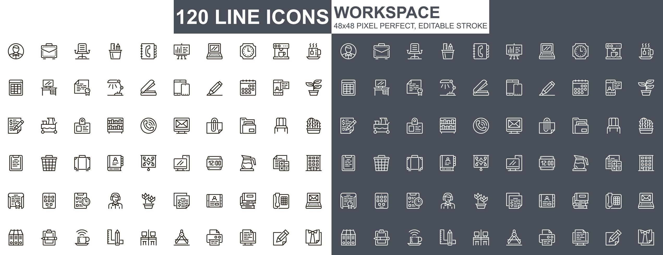 espacio de trabajo conjunto de iconos de línea delgada vector