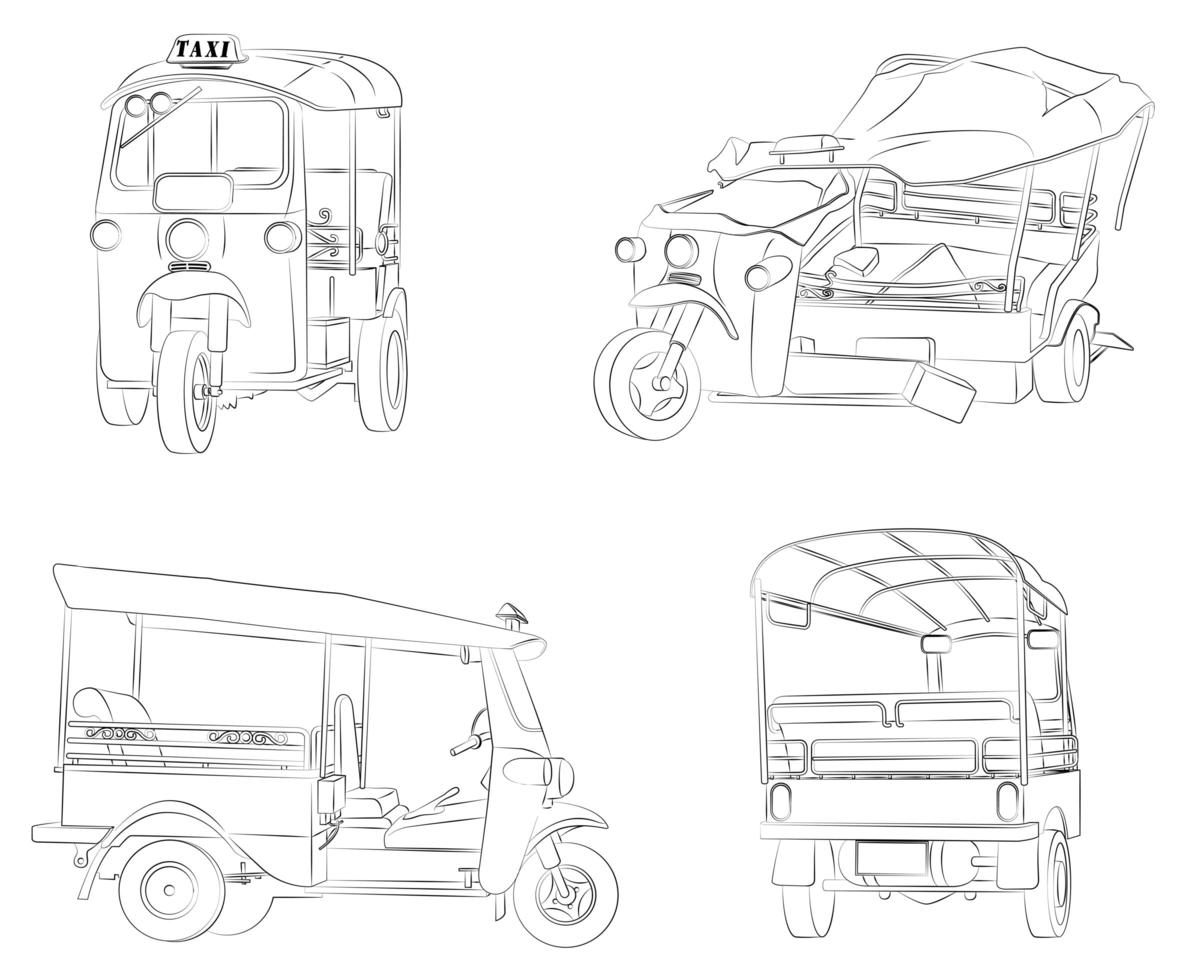 Thai tricycles cartoon coloring page for kids vector