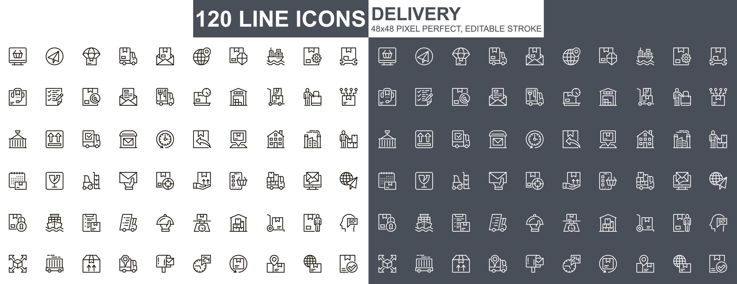 Delivery thin line icons set vector