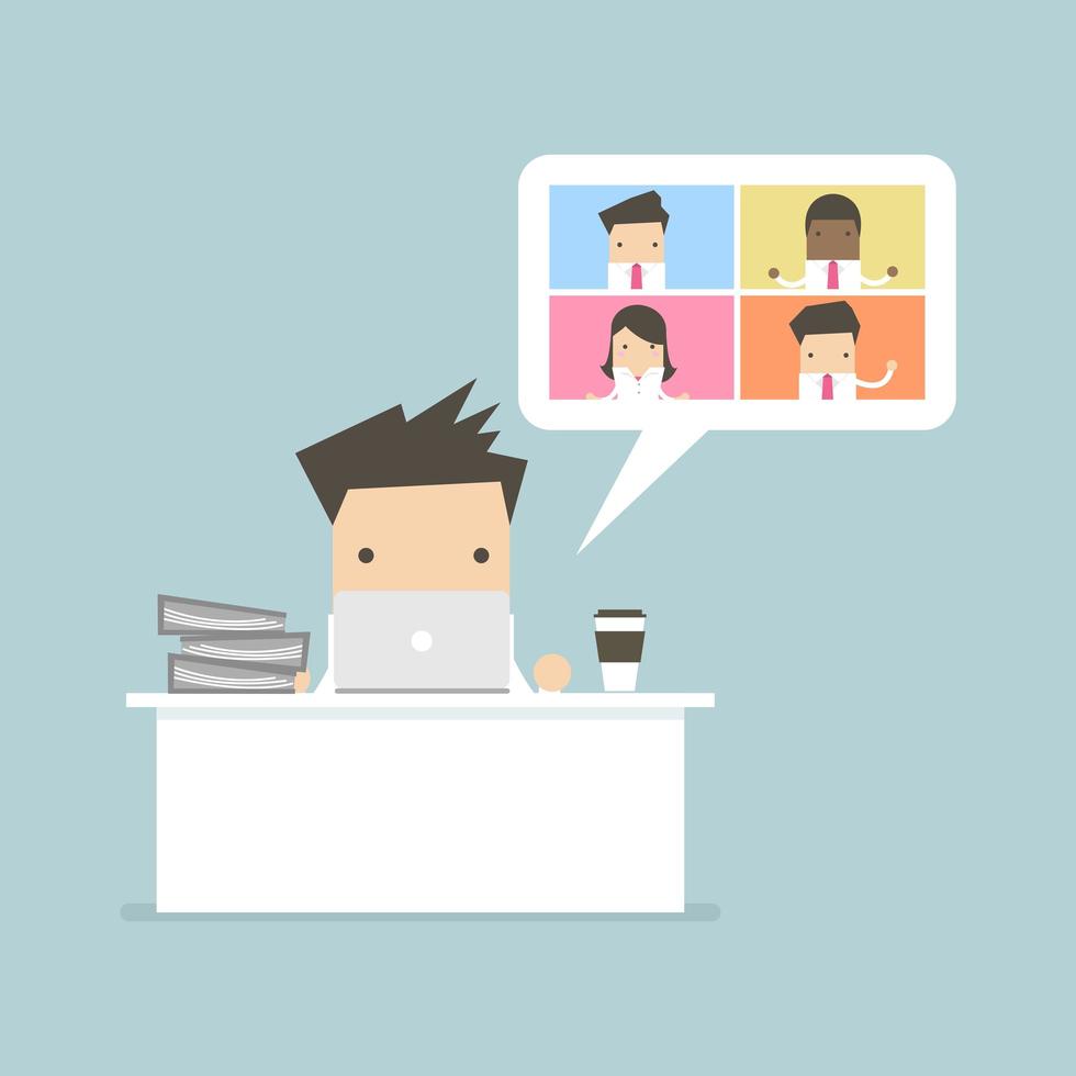 Businessman working with video conference business meeting vector