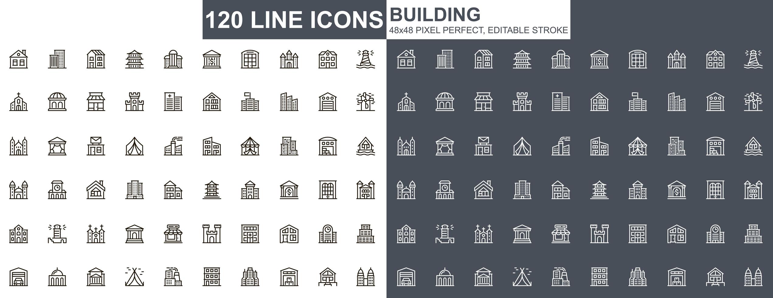 Building thin line icons set vector